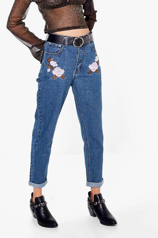 Sarah Embroidery Pocket Mom Jeans